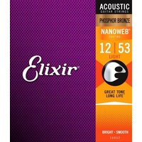 Elixir Nanoweb 12 - 53 Phosphor Bronze Acoustic Guitar Strings - 16052 