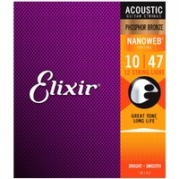 Elixir Nanoweb Phosphor Bronze Acoustic Guitar Strings - .010-.047 12-string Light