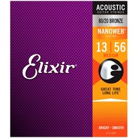 Elixir 11102 Nanoweb 80/20 Bronze Acoustic Guitar Strings - .013-.056 Medium 