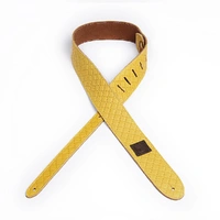 D'Addario Deluxe Leather Guitar Strap, Embossed Yellow Square Design