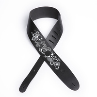 D'Addario Leather Guitar Strap, Screen Printed Skull & Flower
