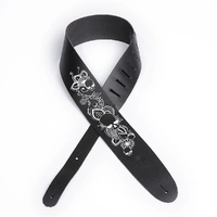 D'Addario Leather Guitar Strap, Screen Printed Skull & Flower