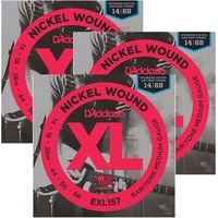 3 x D'Addario EXL157 Nickel Wound Medium Baritone Electric Guitar Strings 14-68