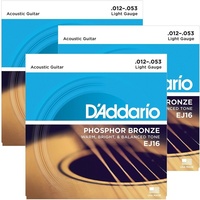 3 sets D'addario EJ16 Phosphor Bronze, Light Acoustic Guitar Strings 12 - 53