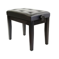 Piano Bench - Hieght Adjustable Buttoned Padded Leatherette - Black Gloss