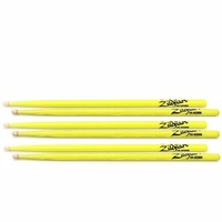 Zildjian 5A Acorn Neon Yellow Drumsticks - 3 Pairs - wood Tip