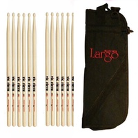 Vic Firth Hickory 5A Wood Tip Drum Sticks x 6 Pairs + Stick Bag