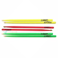 Zildjian 5A Acorn Neon Drumsticks - 3 Pairs - wood Tip Green Yellow and Pink