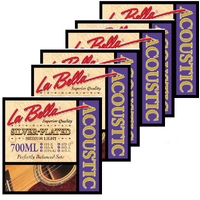 6 x La Bella Silver-Plated Acoustic Guitar Strings 700ML Medium Light 11 - 52