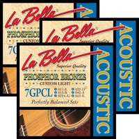 3 x La Bella Phosphor Bronze Acoustic Guitar Strings 7GPCL Custom Light 11 - 52