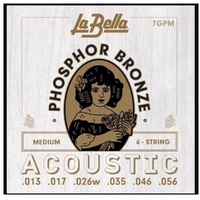La Bella Phosphor Bronze Acoustic Guitar Strings 7GPM Medium  13 - 56