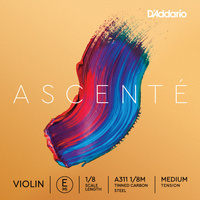 D'Addario AscentǸ Violin E String, 1/8 Scale, Medium Tension