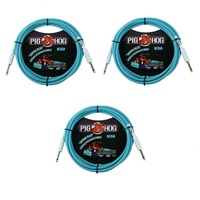 3 x Pig Hog PCH10DB Vintage Series Instrument Cable, 1/4"  Daphne Blue - 10 Foot