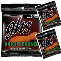 3 X GHS BB30L Bright Bronze - 80/20 Bronze Light Acoustic Guitar Strings 12 - 54