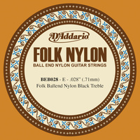 D'Addario BEB028 Folk Nylon Guitar Single String, Black Nylon, Ball End, .028