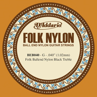 D'Addario BEB040 Folk Nylon Guitar Single String, Black Nylon, Ball End, .040