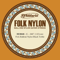 D'Addario BEB040 Folk Nylon Guitar Single String, Black Nylon, Ball End, .040