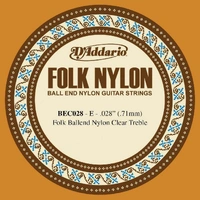 D'Addario BEC028 Folk Nylon Guitar Single String, Clear Nylon, Ball End.028