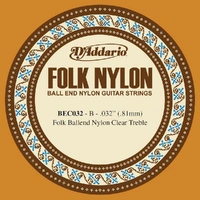 D'Addario BEC032 Folk Nylon Guitar Single String, Clear Nylon, Ball End, .032