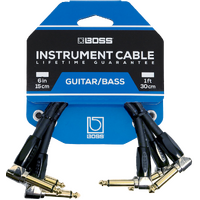 Boss Right-Angle 1/4" to Same Patch/Pedal Instrument Cable 3-Pack  6"