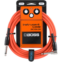 Boss BIC10A Right-Angle 1/4" to Straight 1/4" Instrument Cable - 10ft - Orange