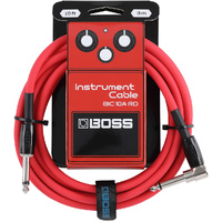 Boss BIC10A Right-Angle 1/4" to Straight 1/4" Instrument Cable - 10ft - Red