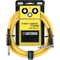 Boss BIC10A Right-Angle 1/4" to Straight 1/4" Instrument Cable - 10ft - Yellow