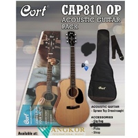 Cort CAP810 Acoustic Guitar open Pore Guitar Pack w/ Bag Picks Strap & Tuner