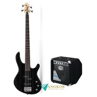 Cort Action Junior Short Scale Bass Guitar Open Pore Black with 15W Bass Amp 