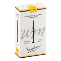 Vandoren White Master Bb Clarinet Reeds Strength 1 1/2 German Model 10 Reeds