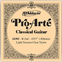D'Addario J4302 Pro-Arte Nylon Guitar Single String Light Tension, B-2nd