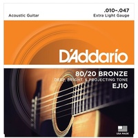 D'Addario EJ10 80/20 Bronze Extra Light Acoustic Guitar Strings 10 - 47