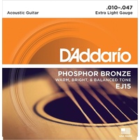 D'addario EJ15 Phosphor Bronze, Extra Light Acoustic Guitar Strings , 10 - 47
