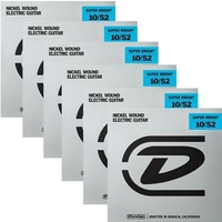 6 x Dunlop Super Bright 10/52 Light/Heavy Nickel Wound Electric Guitar Strings