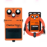 Boss DS1 Distortion Guitar Effects Pedal with Boss BIC10AOR Instrument Cable