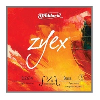 D'Addario Zyex Double Bass Single E  String, 3/4 Scale, Light Tension