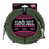 Ernie Ball 25' Straight / Angled  Braided Instrument Cable - Black / Green  7.5m