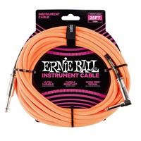 Ernie Ball 25' Straight / Angled  Braided Instrument Cable - Neon Orange