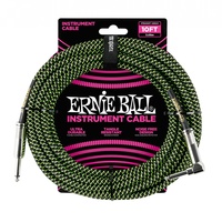 Ernie Ball Straight / Right Angle Instrument Cable - 10 foot Black/Green