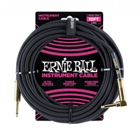 Ernie Ball Straight / Right Angle Instrument Cable - 10 foot Black Gold Tip