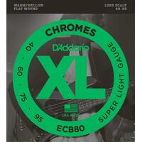 D'Addario ECB80  Chromes Flat Wound Bass Strings super Light 40 - 95 Long Scale