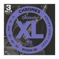 D'Addario ECG24-3D Chromes Flat Wound Electric Guitar Strings, Jazz Light, 11-50, 3 Sets