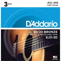 D'Addario EJ11 3 Sets  80/20 Bronze Light Acoustic Guitar Strings EJ11-3D 