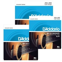 D'Addario EJ11 80/20 Bronze Acoustic Guitar Strings Light, 12 - 53 3 Sets