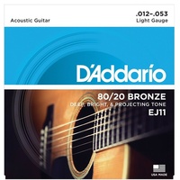 D'Addario EJ11 80/20 Bronze Light Acoustic Guitar Strings 12 - 53