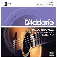 D'Addario EJ13- 3 sets  80/20 Bronze  Acoustic Guitar Strings 11 - 52