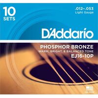 D'Addario EJ16-10P Phos Bronze Acoustic Guitar Strings - .012-.053 Light (10-pack)