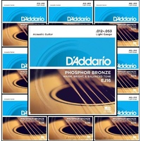 10 Sets D'Addario EJ16 Phosphor Bronze  Light Acoustic Guitar Strings 12 - 53 