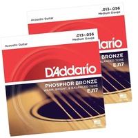 2 Sets D'addario EJ17  Phosphor Bronze, Medium Acoustic Guitar Strings , 13 - 56