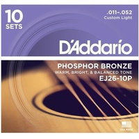 D'Addario EJ26 Phosphor Bronze Cus/Light Acoustic Guitar Strings 10-Pack 11 - 52